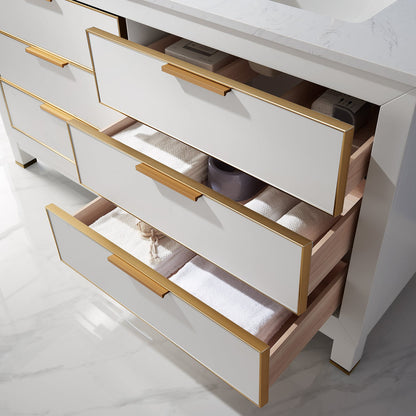 Jackson 60" Double Bathroom Vanity Set in White and Aosta White Engineered Stone Countertop without Mirror