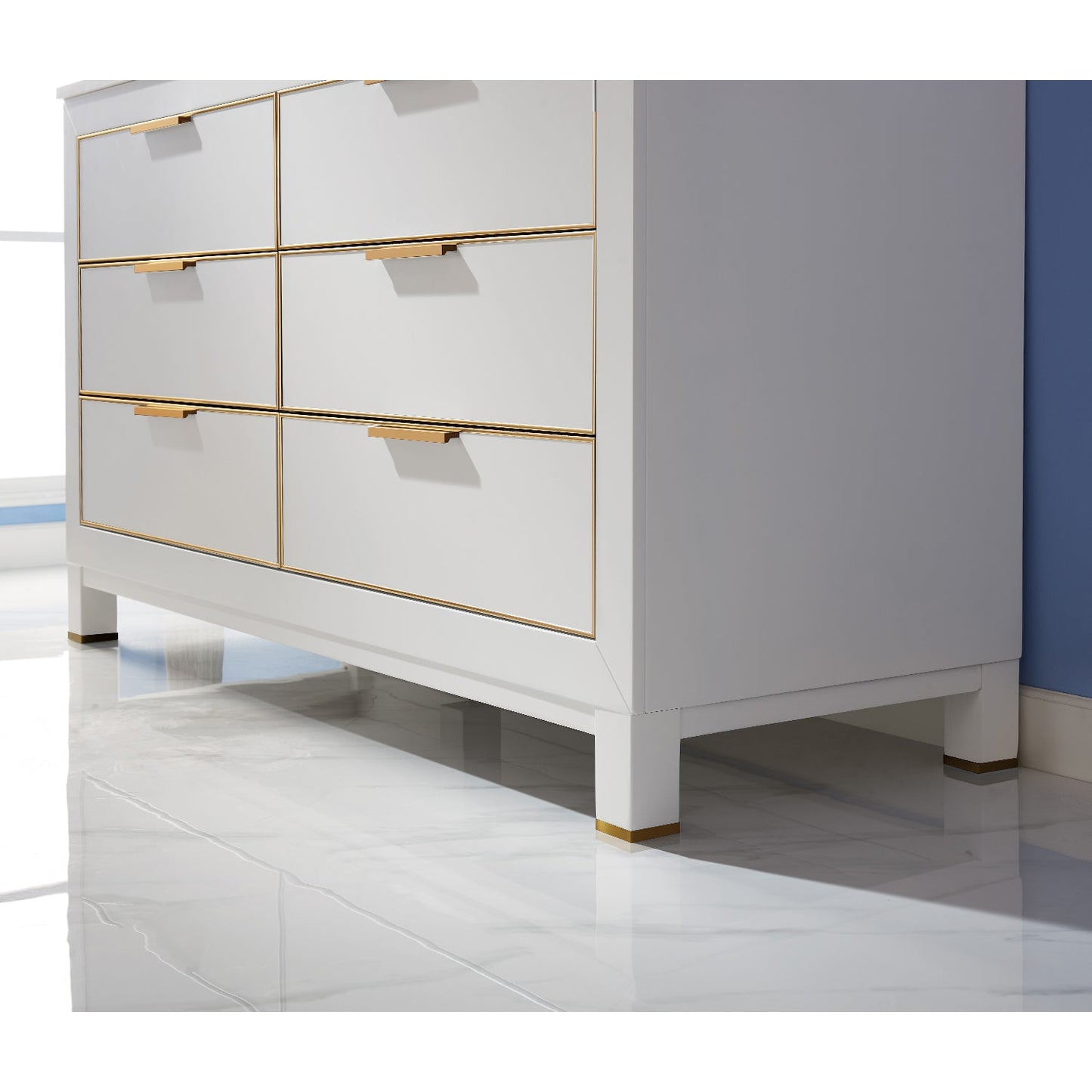 Jackson 60" Double Bathroom Vanity Set in White and Aosta White Engineered Stone Countertop with Mirror