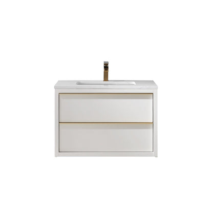 Morgan 30" Single Bathroom Vanity Set in White and Aosta White Engineered Stone Countertop without Mirror
