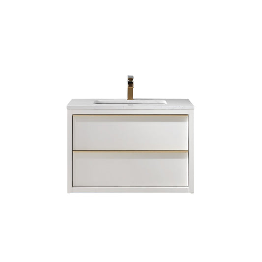 Morgan 30" Single Bathroom Vanity Set in White and Aosta White Engineered Stone Countertop without Mirror