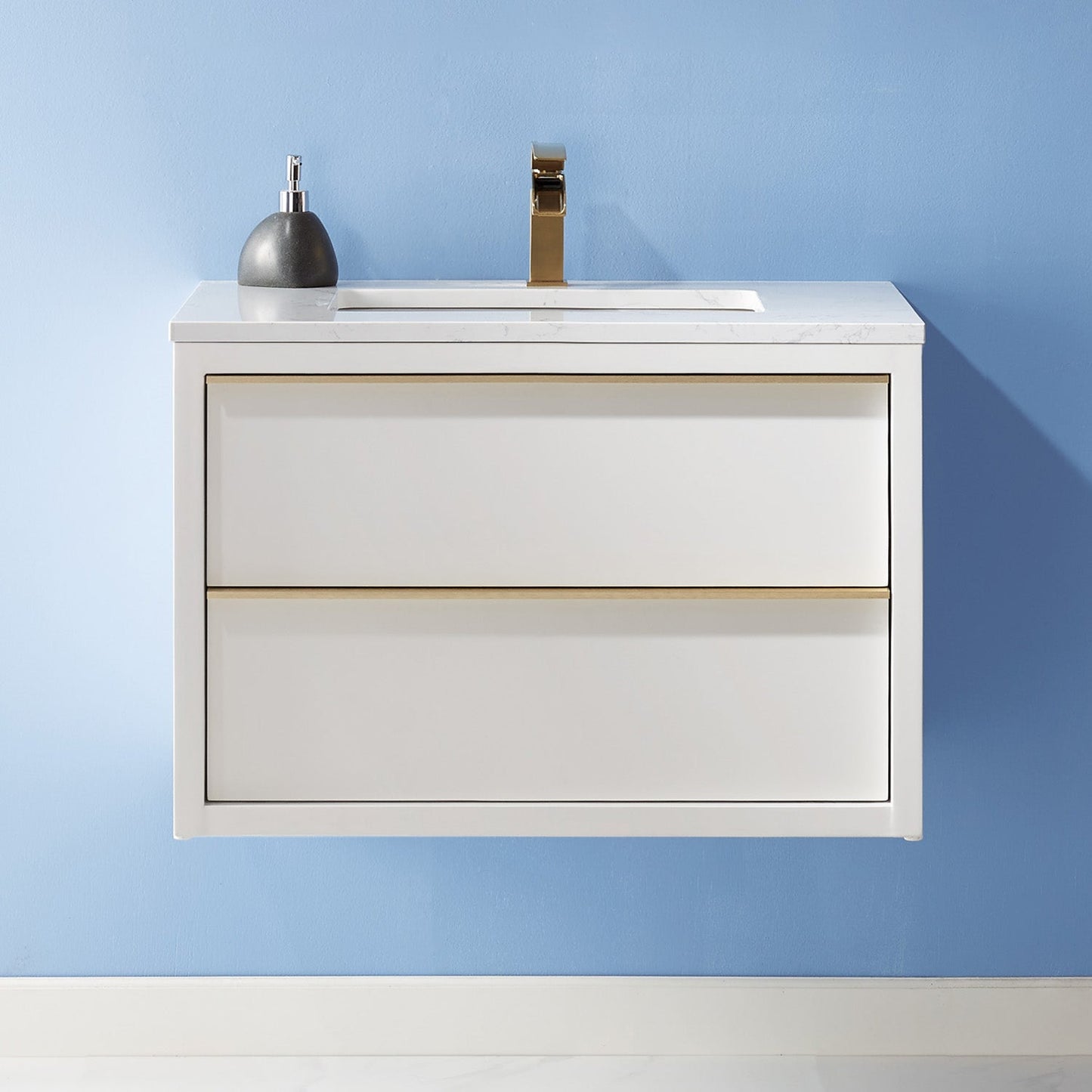 Morgan 30" Single Bathroom Vanity Set in White and Aosta White Engineered Stone Countertop without Mirror
