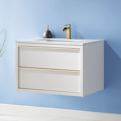 Morgan 30" Single Bathroom Vanity Set in White and Aosta White Engineered Stone Countertop without Mirror