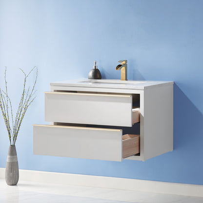 Morgan 30" Single Bathroom Vanity Set in White and Aosta White Engineered Stone Countertop without Mirror