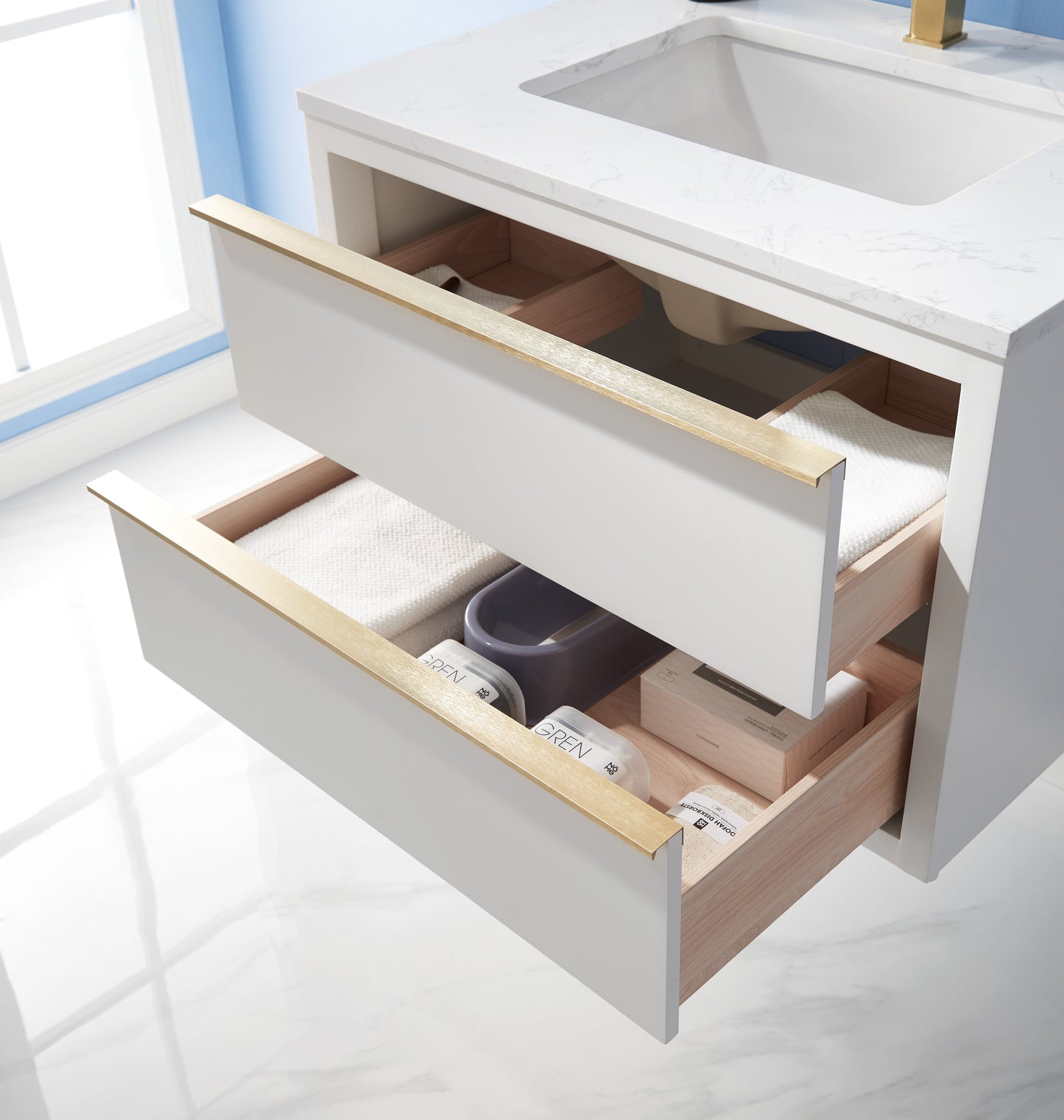 Morgan 30" Single Bathroom Vanity Set in White and Aosta White Engineered Stone Countertop without Mirror