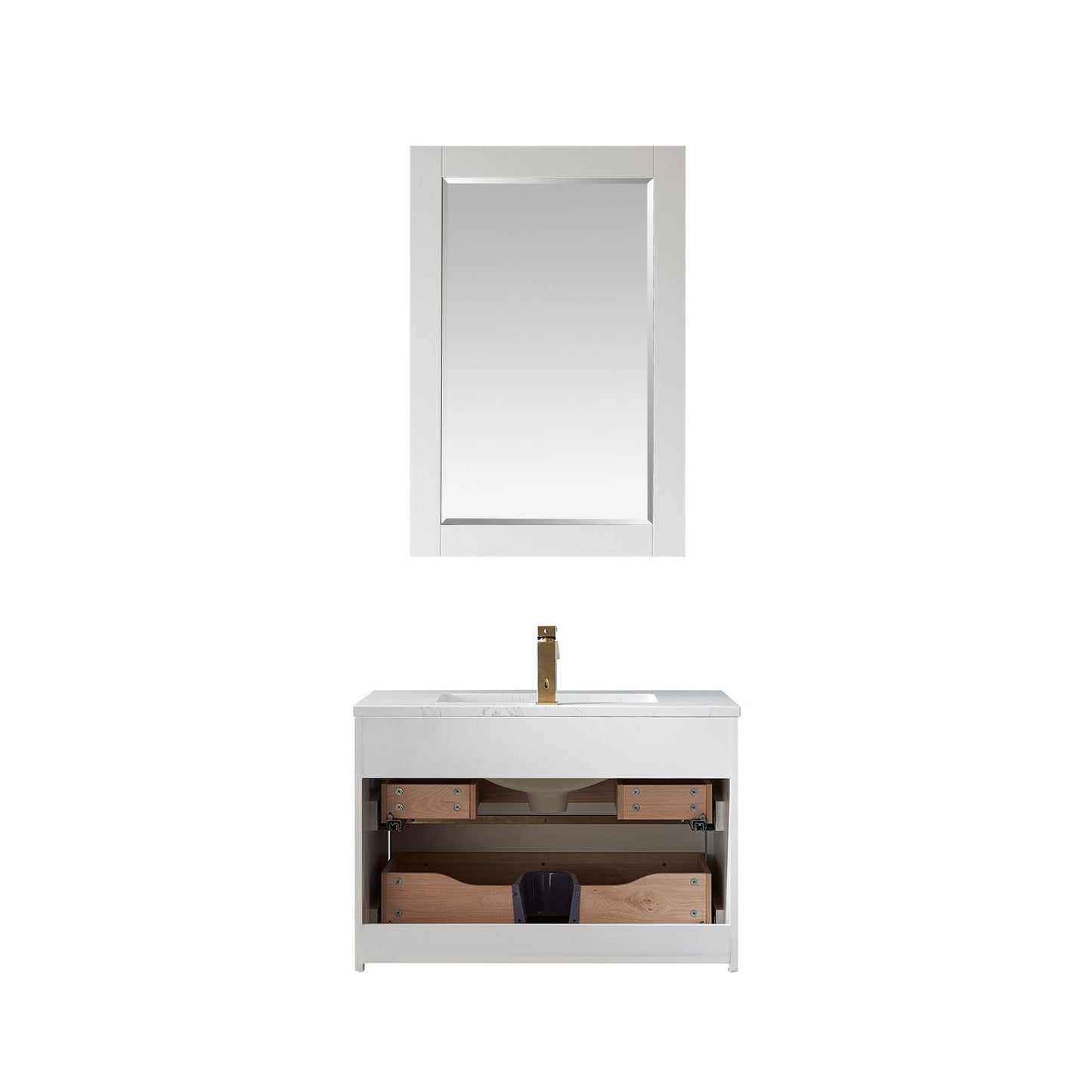 Morgan 30" Single Bathroom Vanity Set in White and Aosta White Engineered Stone Countertop with Mirror