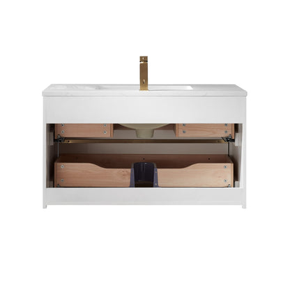 Morgan 36" Single Bathroom Vanity Set in White and Aosta White Engineered Stone Countertop without Mirror