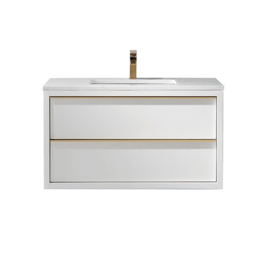 Morgan 36" Single Bathroom Vanity Set in White and Aosta White Engineered Stone Countertop without Mirror
