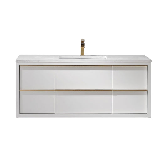 Morgan 48" Single Bathroom Vanity Set in White and Aosta White Engineered Stone Countertop without Mirror