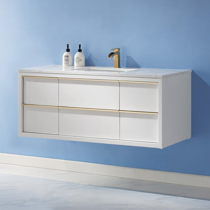Morgan 48" Single Bathroom Vanity Set in White and Aosta White Engineered Stone Countertop without Mirror