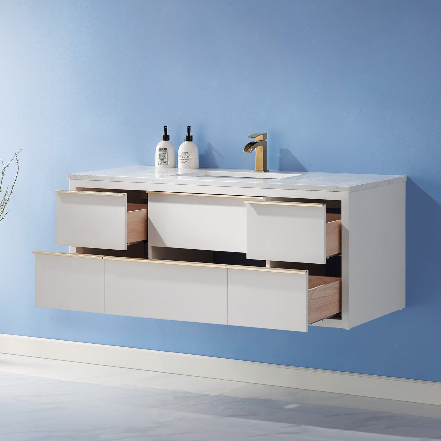Morgan 48" Single Bathroom Vanity Set in White and Aosta White Engineered Stone Countertop without Mirror