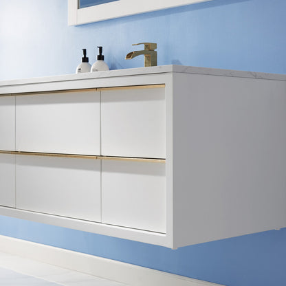 Morgan 48" Single Bathroom Vanity Set in White and Aosta White Engineered Stone Countertop without Mirror
