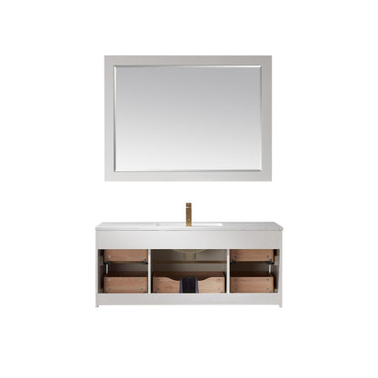 Morgan 48" Single Bathroom Vanity Set in White and Aosta White Engineered Stone Countertop with Mirror