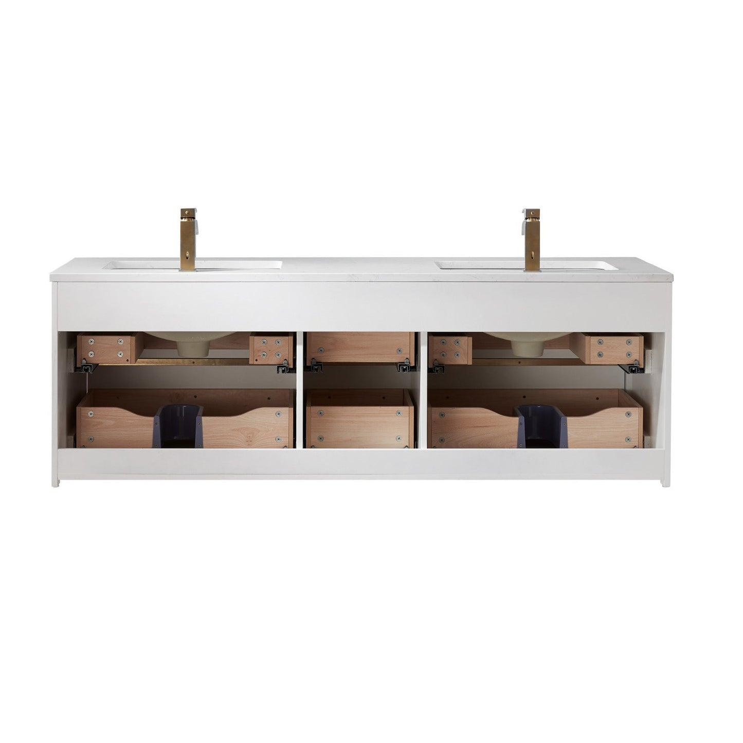 Morgan 60" Double Bathroom Vanity Set in White and Aosta White Engineered Stone Countertop without Mirror