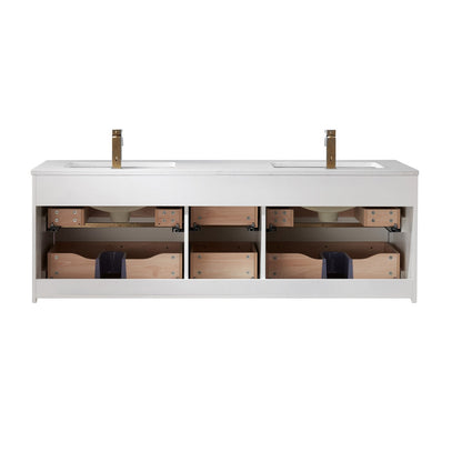 Morgan 60" Double Bathroom Vanity Set in White and Aosta White Engineered Stone Countertop without Mirror