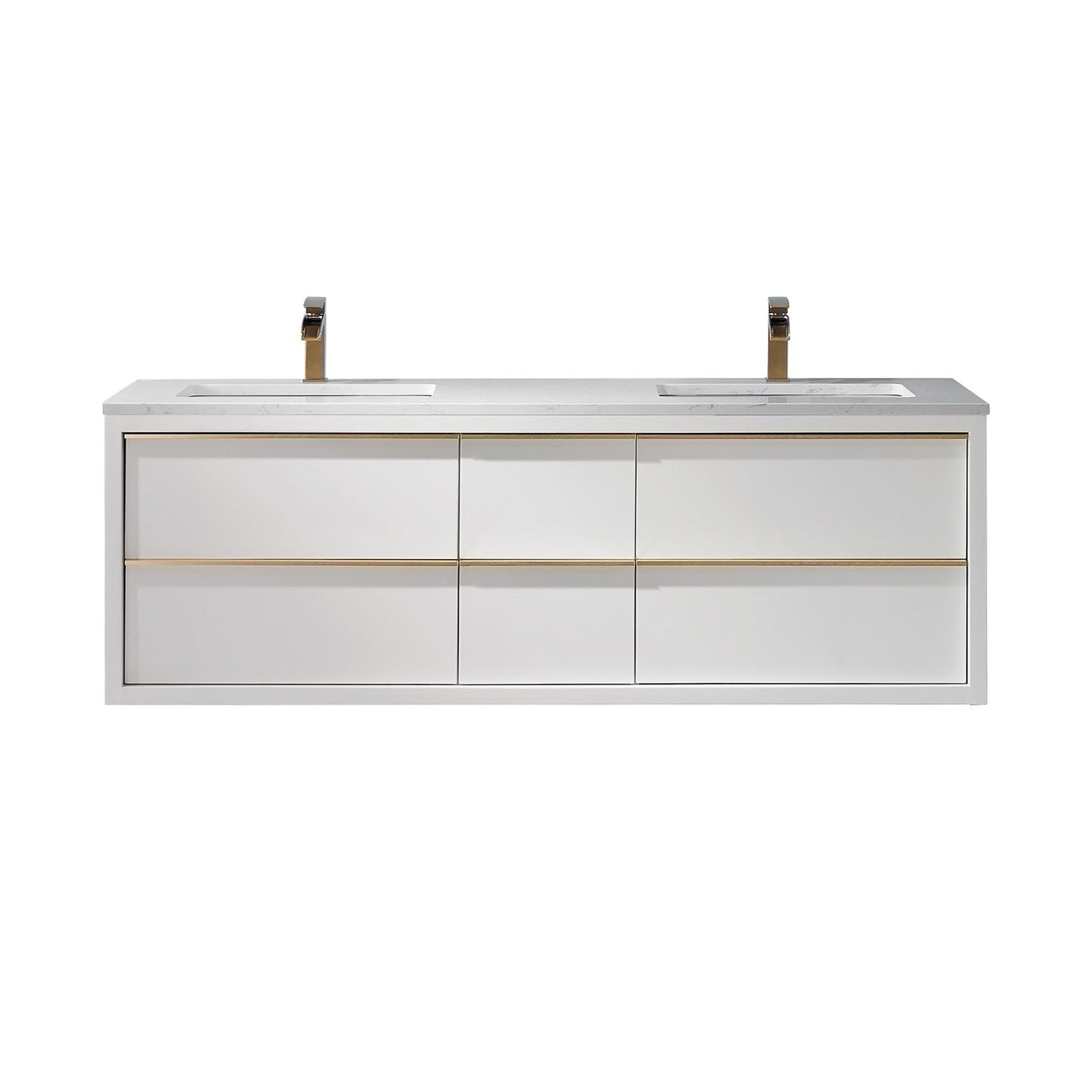 Morgan 60" Double Bathroom Vanity Set in White and Aosta White Engineered Stone Countertop without Mirror