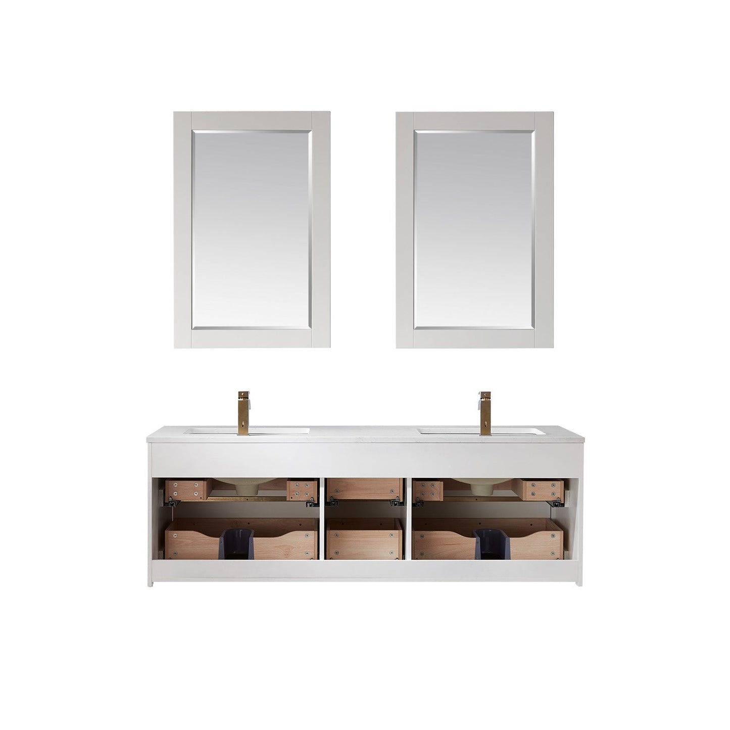 Morgan 60" Double Bathroom Vanity Set in White and Aosta White Engineered Stone Countertop with Mirror