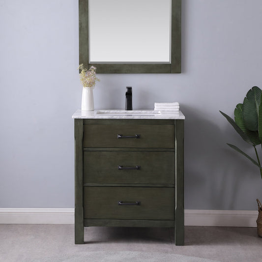Maribella 30" Single Bathroom Vanity Set in Rust Black and Carrara White Marble Countertop without Mirror