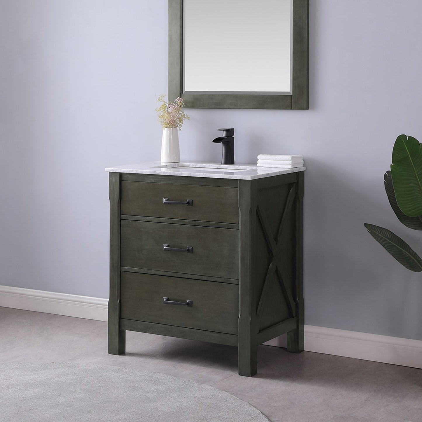 Maribella 30" Single Bathroom Vanity Set in Rust Black and Carrara White Marble Countertop without Mirror