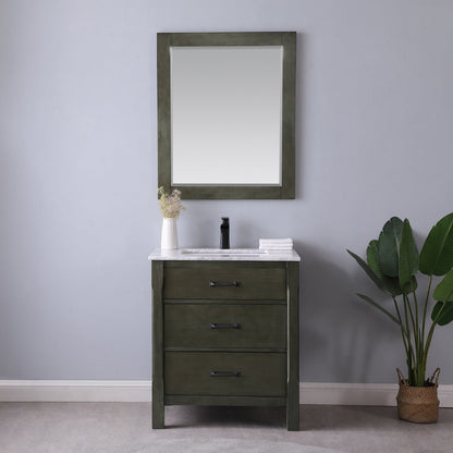 Maribella 30" Single Bathroom Vanity Set in Rust Black and Carrara White Marble Countertop with Mirror