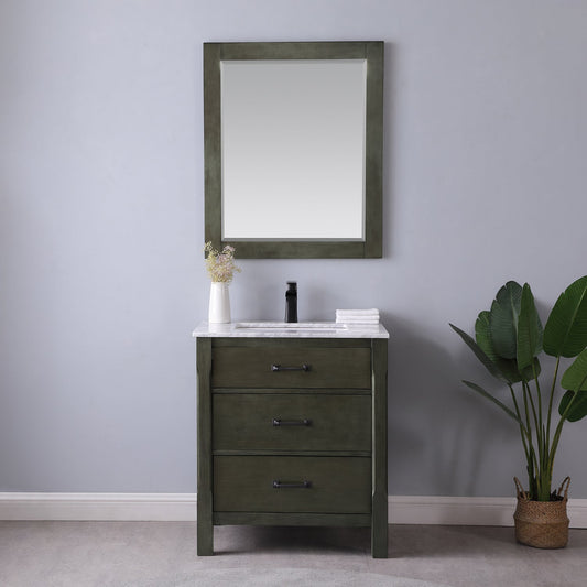 Maribella 30" Single Bathroom Vanity Set in Rust Black and Carrara White Marble Countertop with Mirror