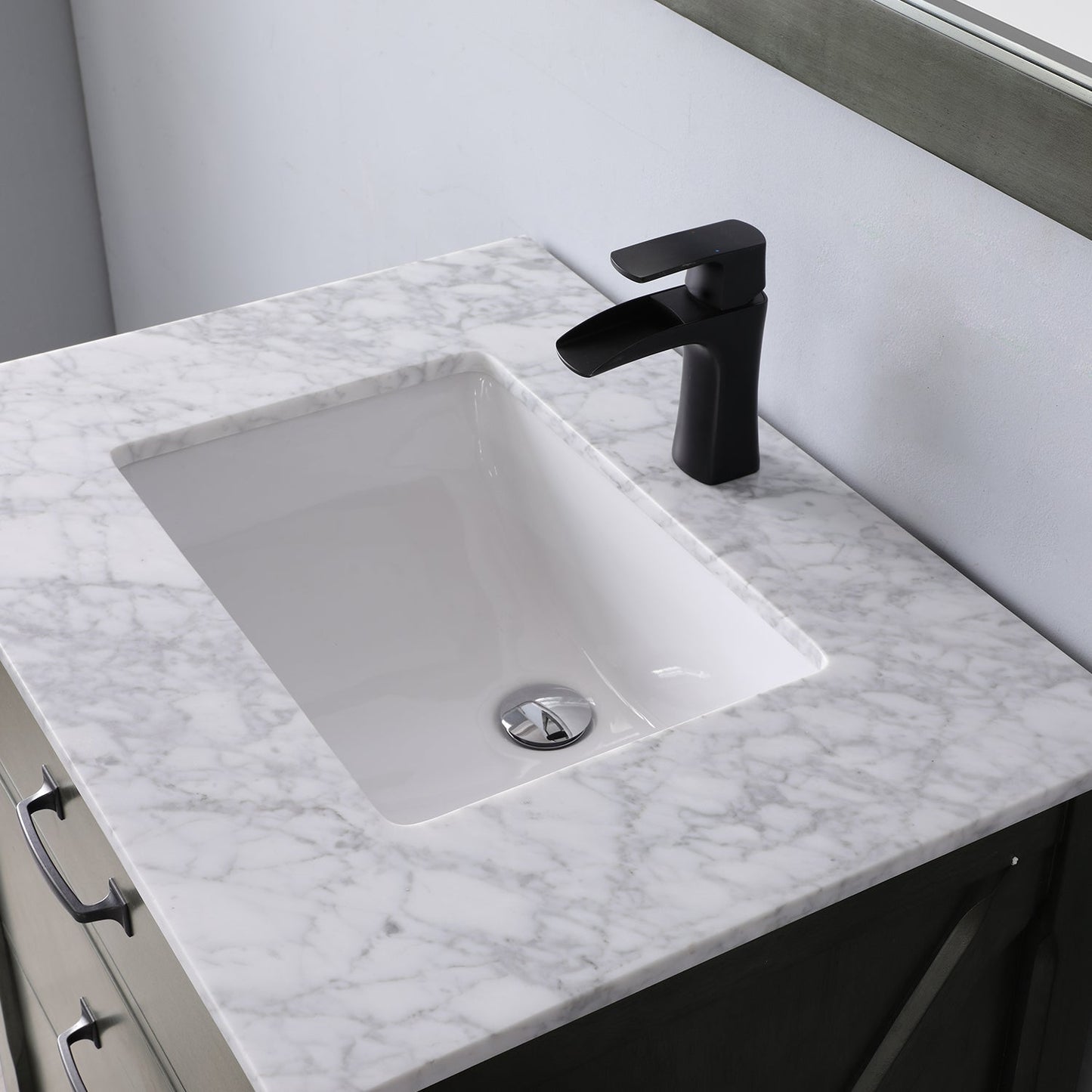 Maribella 30" Single Bathroom Vanity Set in Rust Black and Carrara White Marble Countertop with Mirror