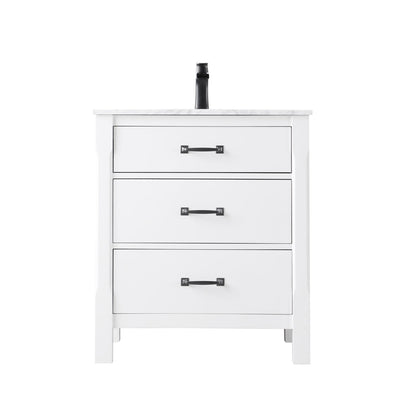 Maribella 30" Single Bathroom Vanity Set in White and Carrara White Marble Countertop without Mirror