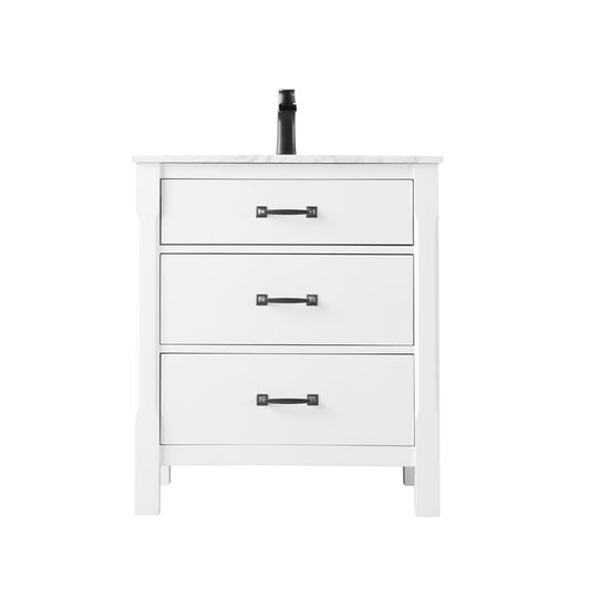 Maribella 30" Single Bathroom Vanity Set in White and Carrara White Marble Countertop without Mirror