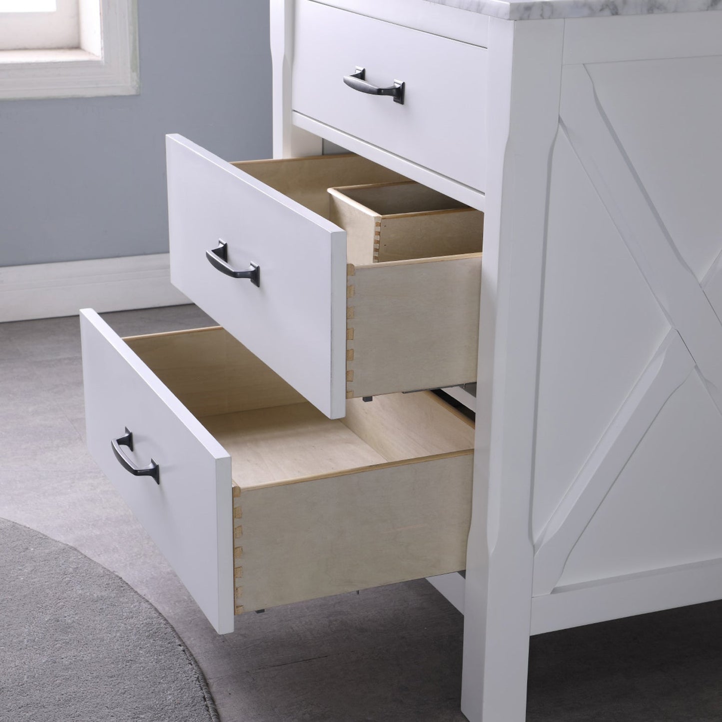 Maribella 30" Single Bathroom Vanity Set in White and Carrara White Marble Countertop without Mirror