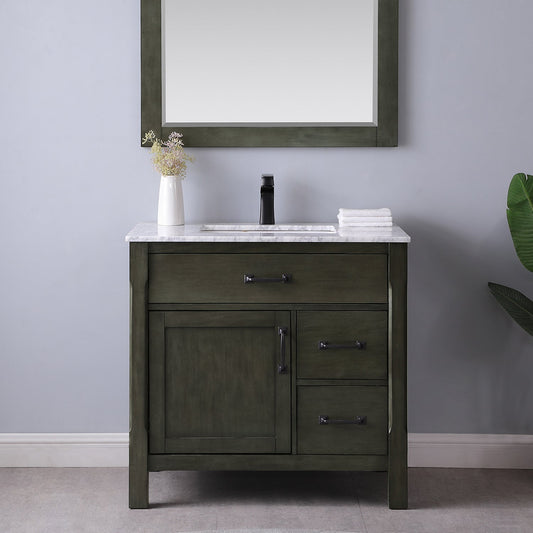 Maribella 36" Single Bathroom Vanity Set in Rust Black and Carrara White Marble Countertop without Mirror