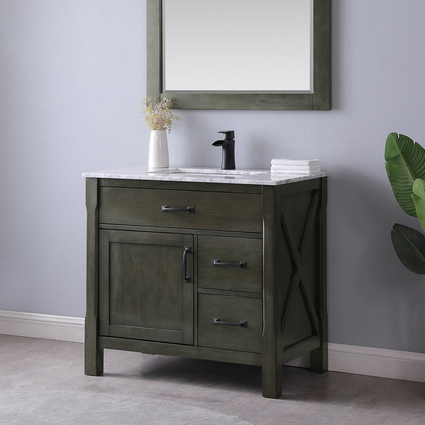 Maribella 36" Single Bathroom Vanity Set in Rust Black and Carrara White Marble Countertop without Mirror
