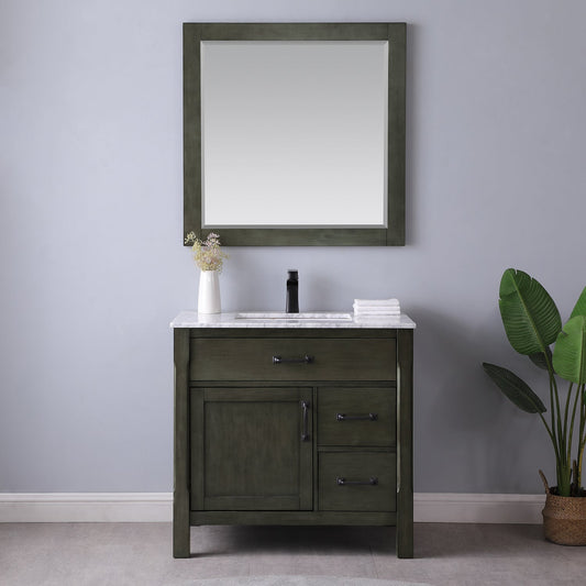 Maribella 36" Single Bathroom Vanity Set in Rust Black and Carrara White Marble Countertop with Mirror