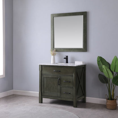 Maribella 36" Single Bathroom Vanity Set in Rust Black and Carrara White Marble Countertop with Mirror