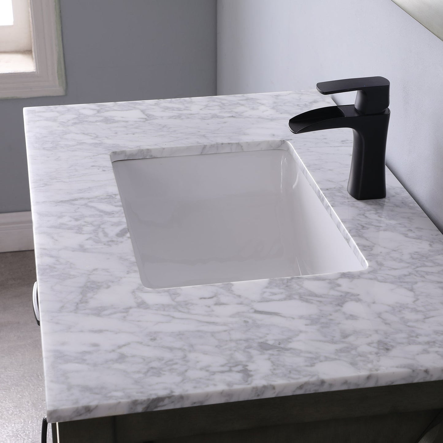 Maribella 36" Single Bathroom Vanity Set in Rust Black and Carrara White Marble Countertop with Mirror