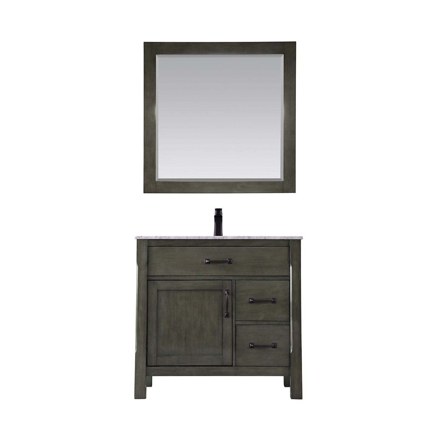 Maribella 36" Single Bathroom Vanity Set in Rust Black and Carrara White Marble Countertop with Mirror