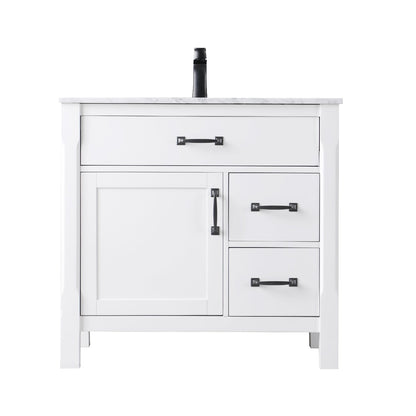 Maribella 36" Single Bathroom Vanity Set in White and Carrara White Marble Countertop without Mirror