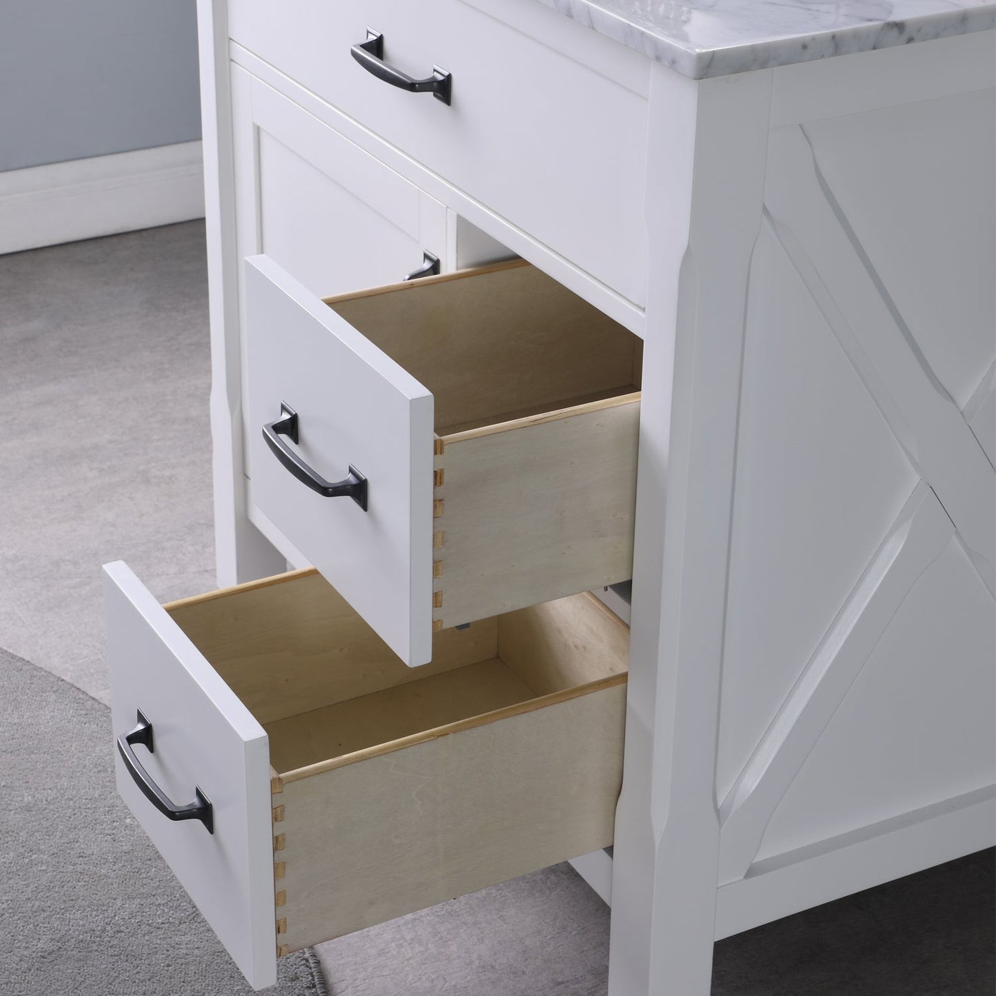 Maribella 36" Single Bathroom Vanity Set in White and Carrara White Marble Countertop without Mirror