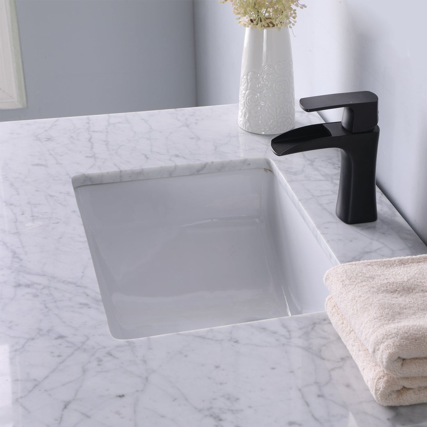 Maribella 36" Single Bathroom Vanity Set in White and Carrara White Marble Countertop without Mirror