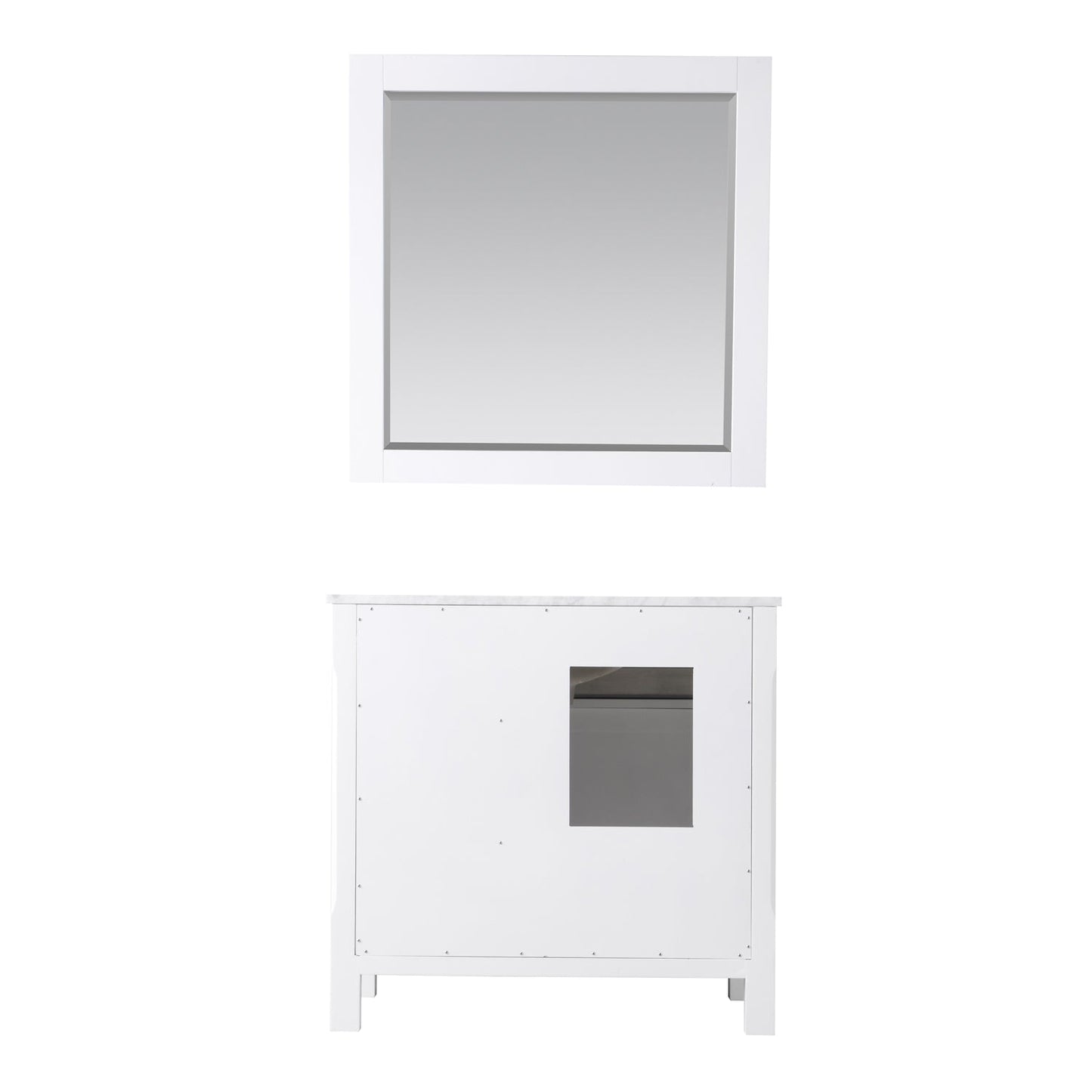 Maribella 36" Single Bathroom Vanity Set in White and Carrara White Marble Countertop with Mirror