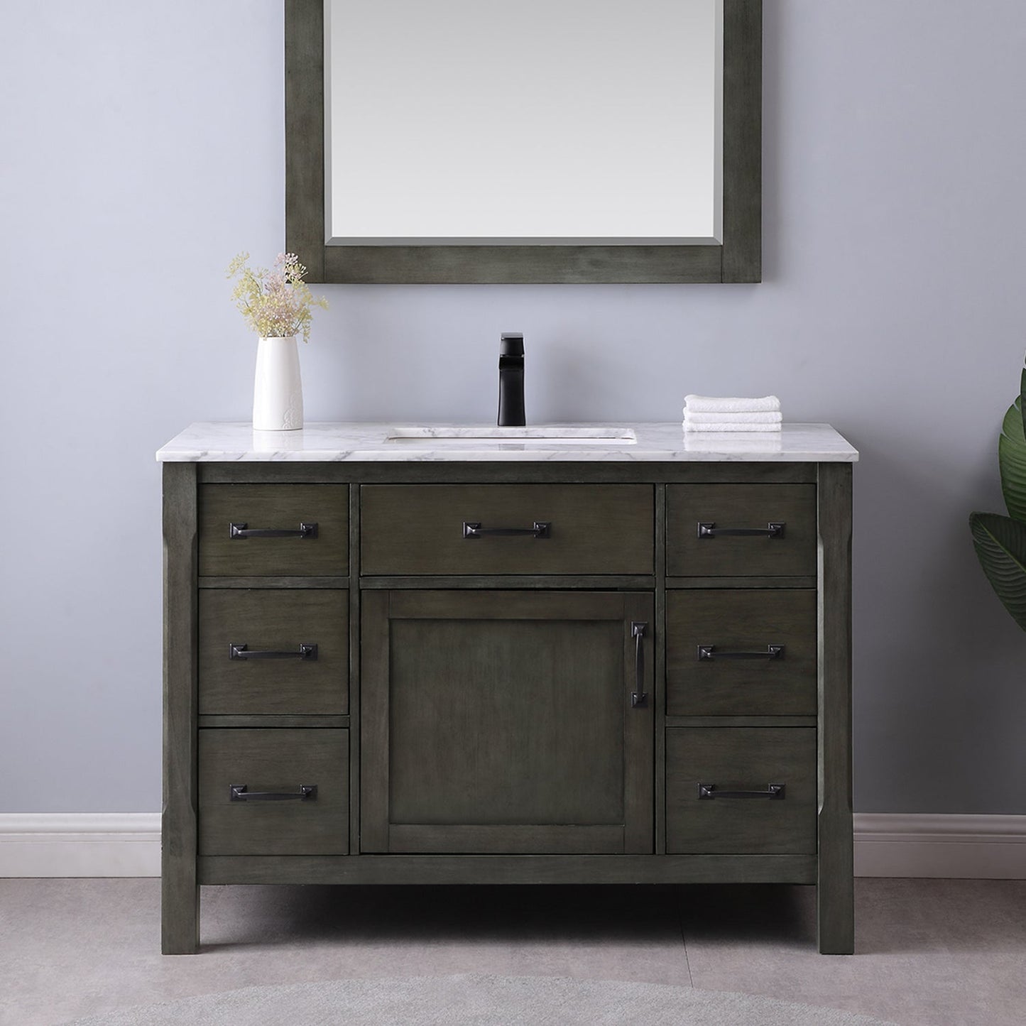 Maribella 48" Single Bathroom Vanity Set in Rust Black and Carrara White Marble Countertop without Mirror