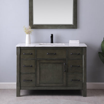 Maribella 48" Single Bathroom Vanity Set in Rust Black and Carrara White Marble Countertop without Mirror