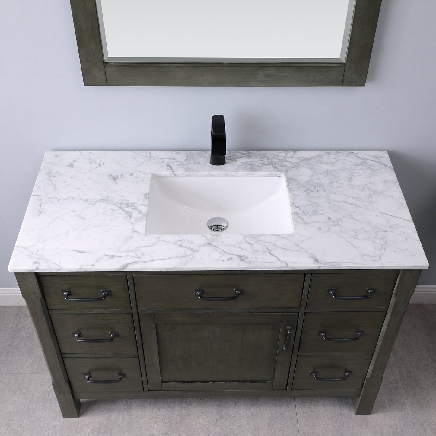 Maribella 48" Single Bathroom Vanity Set in Rust Black and Carrara White Marble Countertop without Mirror