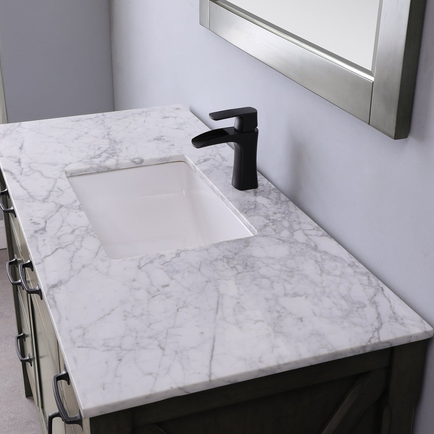 Maribella 48" Single Bathroom Vanity Set in Rust Black and Carrara White Marble Countertop without Mirror