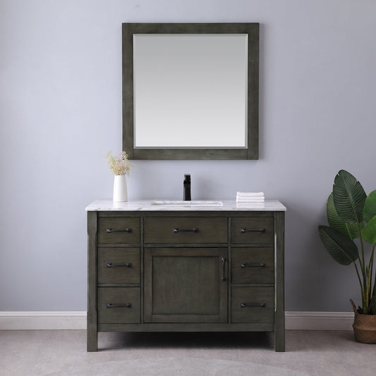 Maribella 48" Single Bathroom Vanity Set in Rust Black and Carrara White Marble Countertop with Mirror