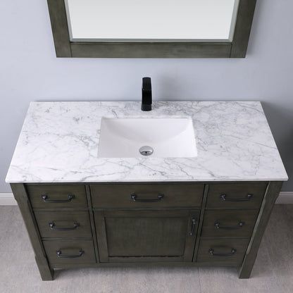 Maribella 48" Single Bathroom Vanity Set in Rust Black and Carrara White Marble Countertop with Mirror