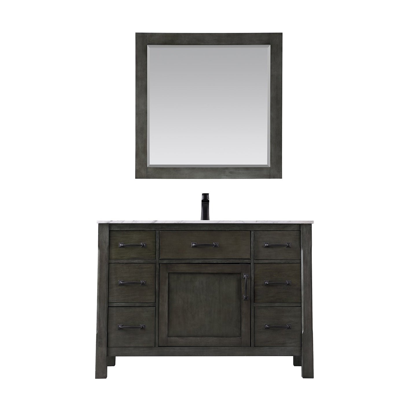Maribella 48" Single Bathroom Vanity Set in Rust Black and Carrara White Marble Countertop with Mirror