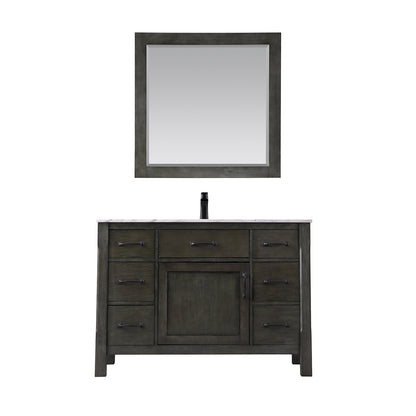 Maribella 48" Single Bathroom Vanity Set in Rust Black and Carrara White Marble Countertop with Mirror