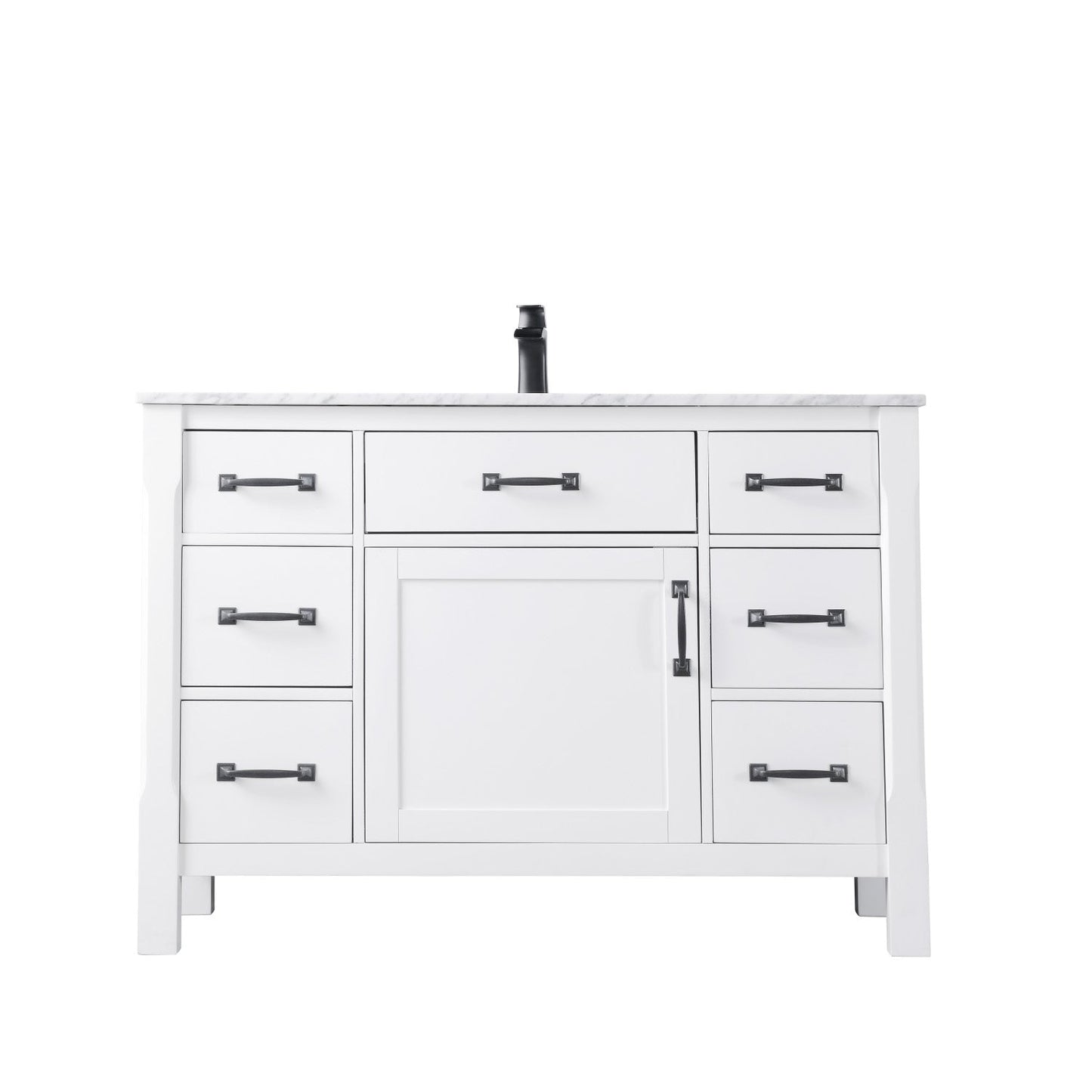 Maribella 48" Single Bathroom Vanity Set in White and Carrara White Marble Countertop without Mirror