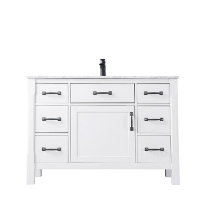 Maribella 48" Single Bathroom Vanity Set in White and Carrara White Marble Countertop without Mirror