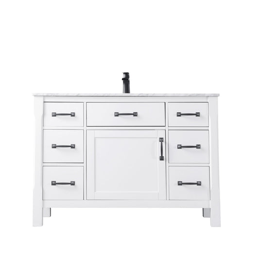 Maribella 48" Single Bathroom Vanity Set in White and Carrara White Marble Countertop without Mirror