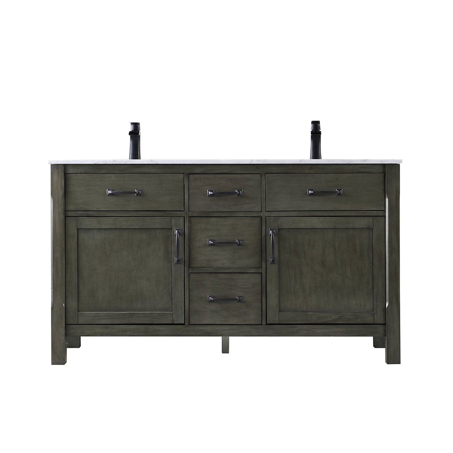 Maribella 60" Double Bathroom Vanity Set in Rust Black and Carrara White Marble Countertop without Mirror